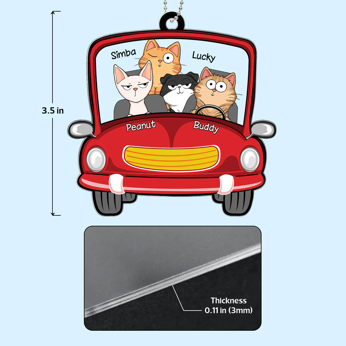Funny Cats Expression On Car Personalized Acrylic Car Hanger - Image 4