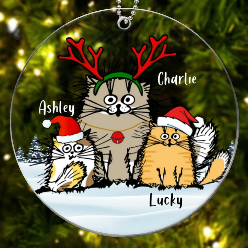 Funny Cats Personalized Christmas Acrylic Ornament - Image 4