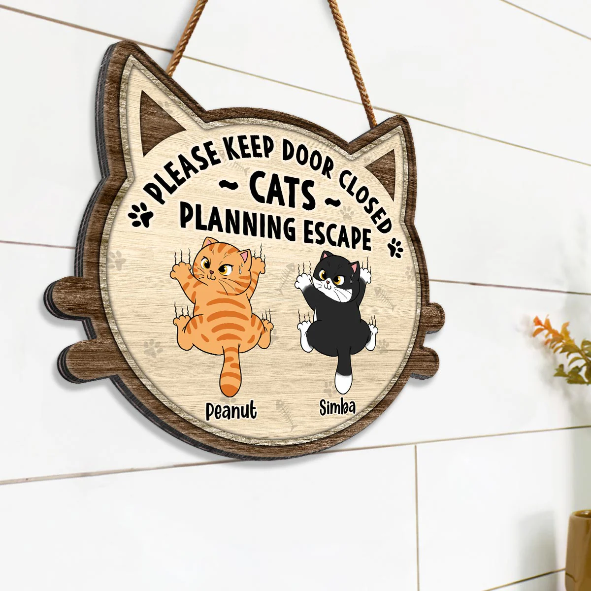 Funny Cats Planning Escape Personalized Wood Sign - Image 2