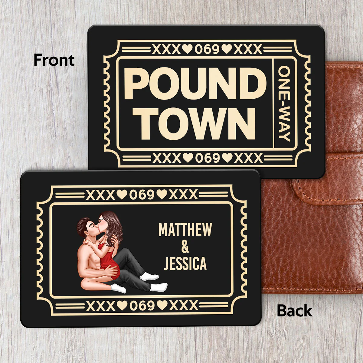 Funny Inappropriate Couple Pound Town Ticket - Personalized Metal Wallet Card - Gift For Him, Gift For Her - Image 4