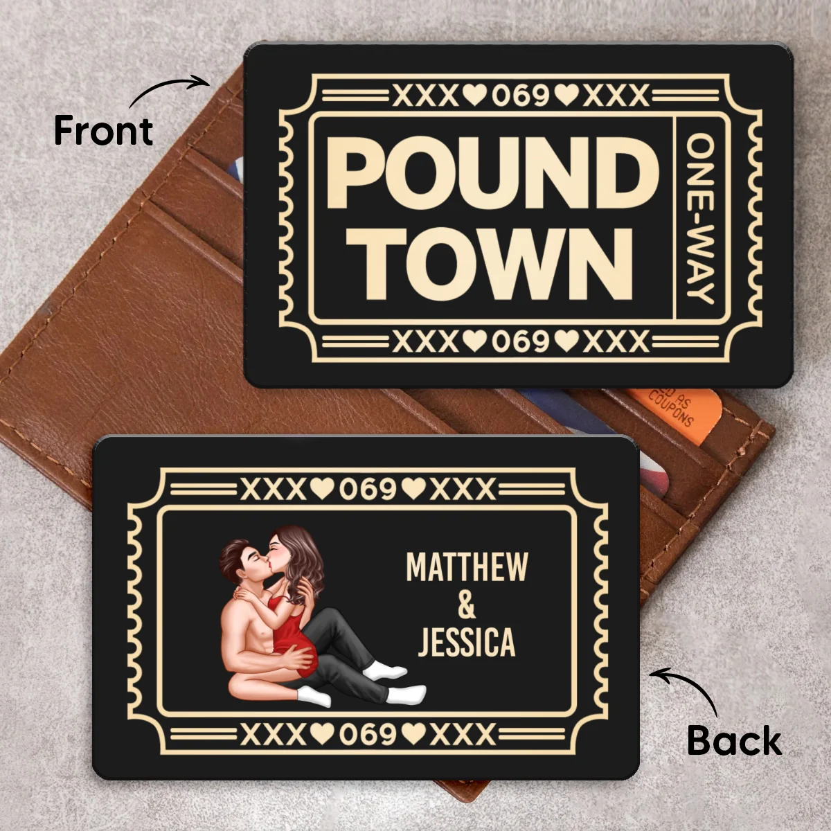 Funny Inappropriate Couple Pound Town Ticket - Personalized Metal Wallet Card - Gift For Him, Gift For Her - Image 9