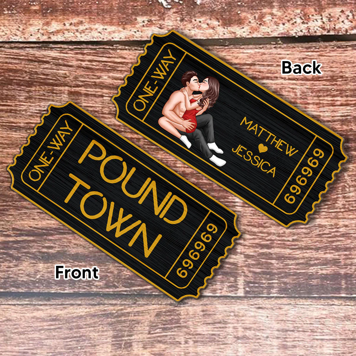 Funny Inappropriate Couple Pound Town Ticket - Personalized Wooden Ornament - Gift For Him, Gift For Her - Image 2