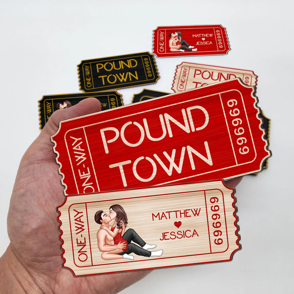 Funny Inappropriate Couple Pound Town Ticket - Personalized Wooden Ornament - Gift For Him, Gift For Her - Image 3