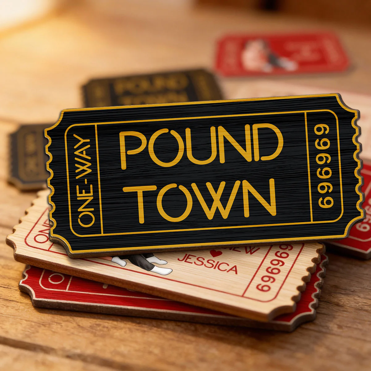 Funny Inappropriate Couple Pound Town Ticket - Personalized Wooden Ornament - Gift For Him, Gift For Her - Image 6