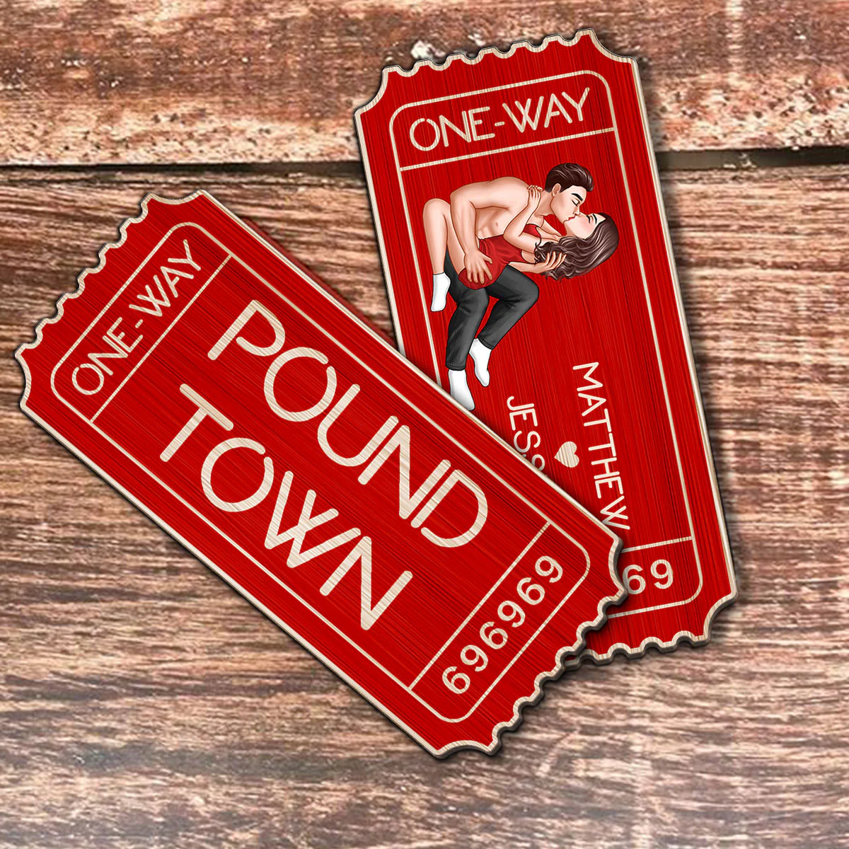 Funny Inappropriate Couple Pound Town Ticket - Personalized Wooden Ornament - Gift For Him, Gift For Her - Image 7