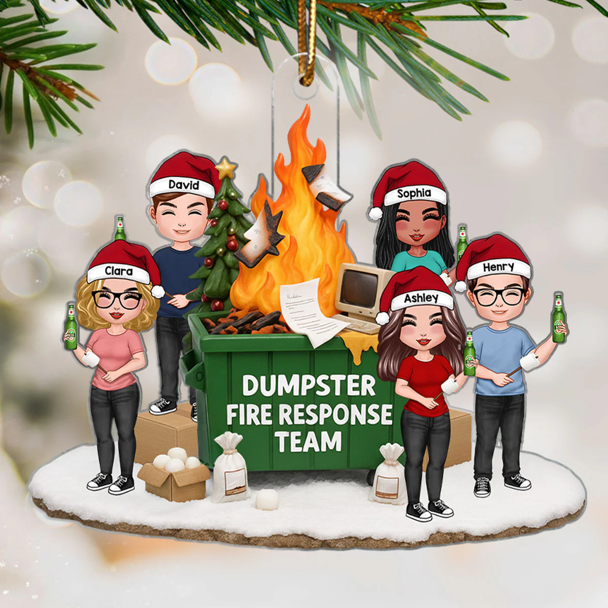 Funny Coworkers Dumpster Fire Response Team - Personalized Acrylic Ornament - Funny Holiday Christmas Gift for Coworkers, Office Chaos - Image 3