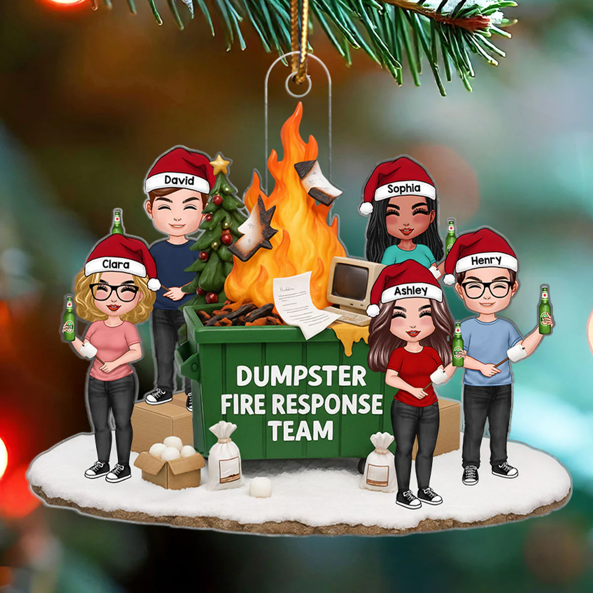 Funny Coworkers Dumpster Fire Response Team - Personalized Acrylic Ornament - Funny Holiday Christmas Gift for Coworkers, Office Chaos - Image 4