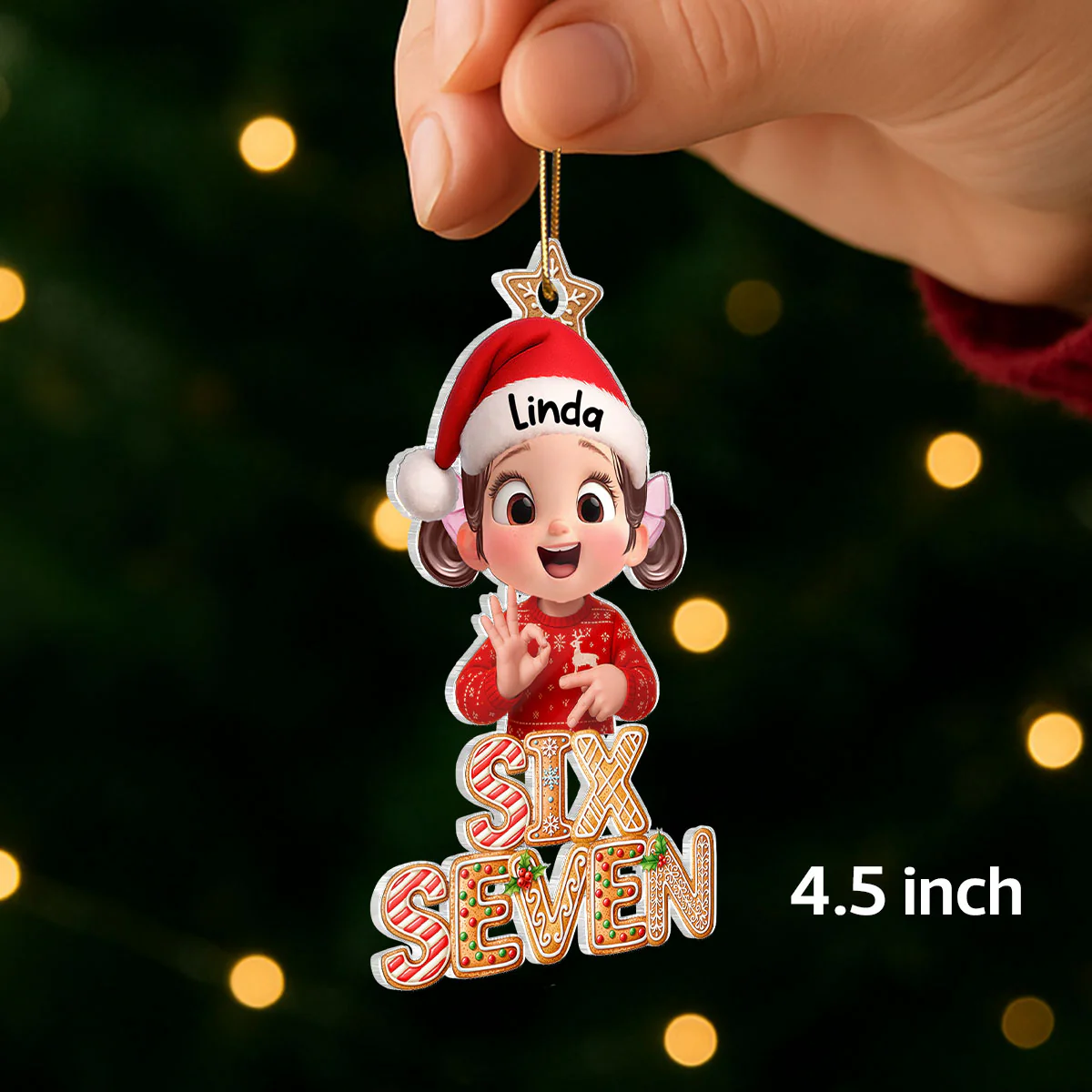 Funny Custom Six Seven 67 Gingerbread Pattern - Personalized Acrylic Ornament - Teen Slang Funny Tree Decor, Funny Teen Grandkid Gift - Image 2
