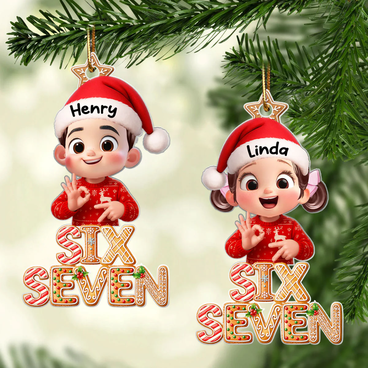 Funny Custom Six Seven 67 Gingerbread Pattern - Personalized Acrylic Ornament - Teen Slang Funny Tree Decor, Funny Teen Grandkid Gift - Image 3