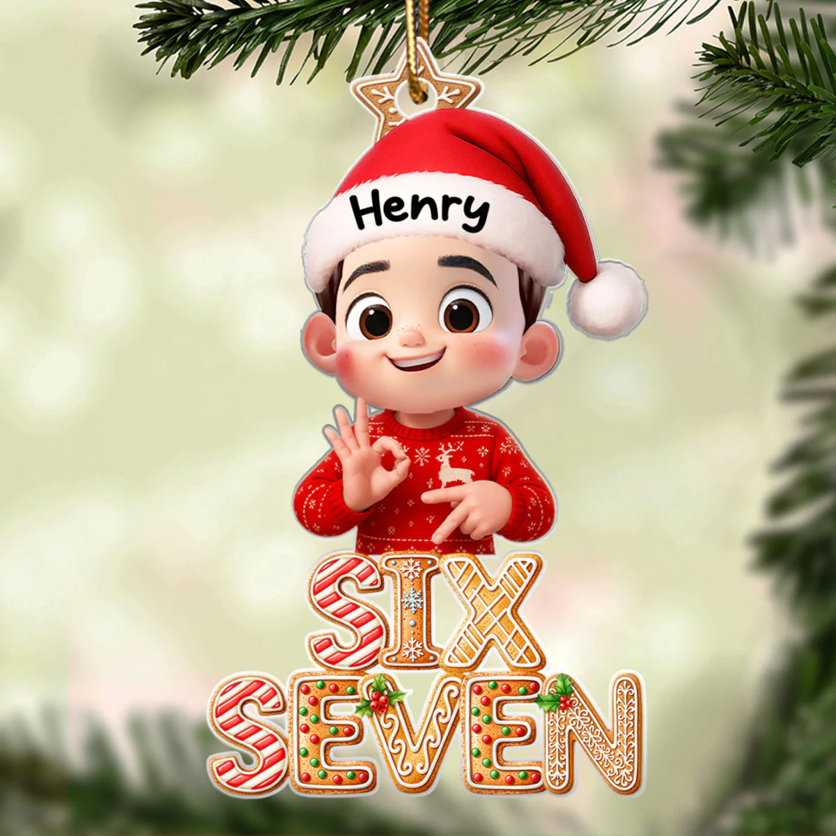 Funny Custom Six Seven 67 Gingerbread Pattern - Personalized Acrylic Ornament - Teen Slang Funny Tree Decor, Funny Teen Grandkid Gift - Image 4