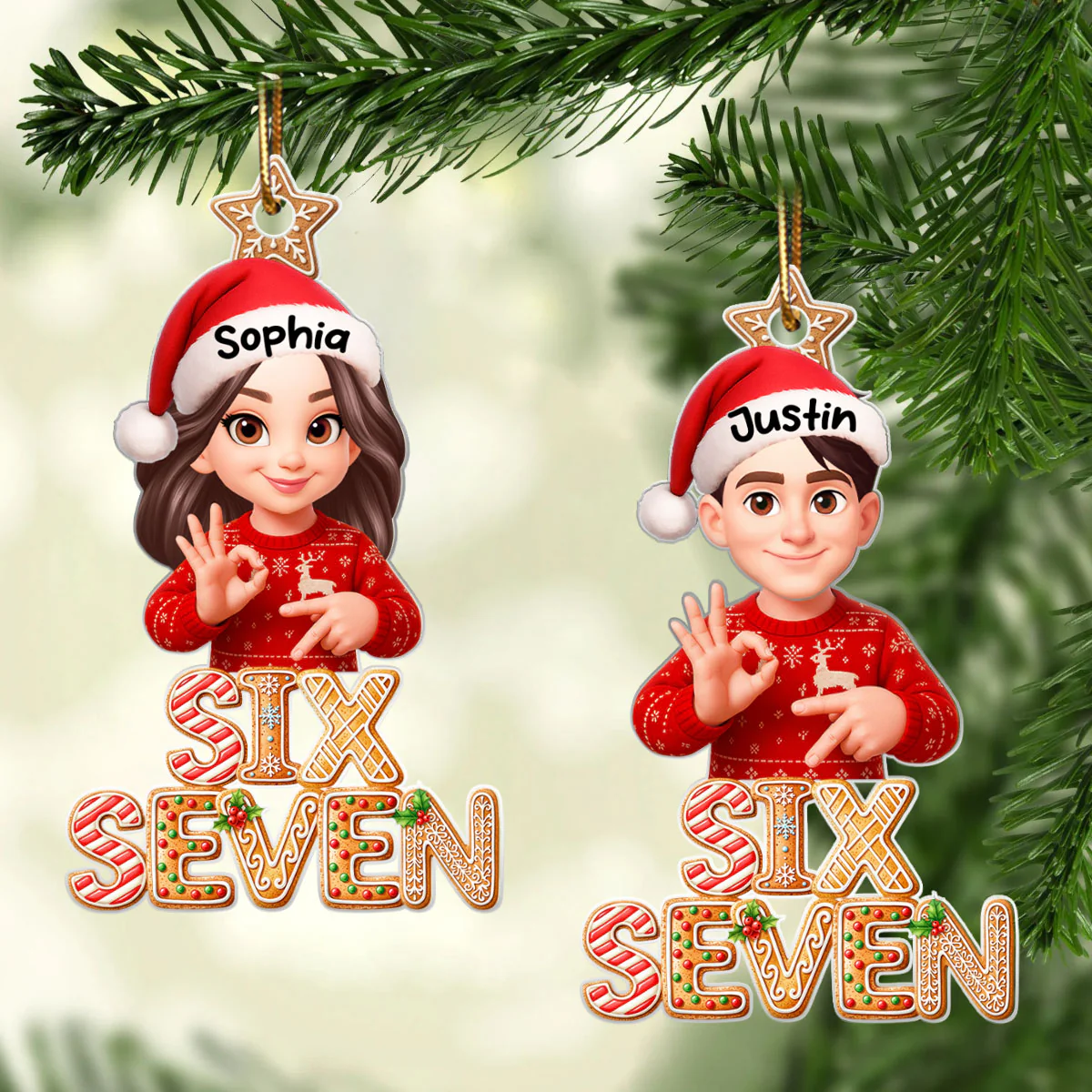 Funny Custom Six Seven 67 Gingerbread Pattern - Personalized Acrylic Ornament - Teen Slang Funny Tree Decor, Funny Teen Grandkid Gift - Image 5