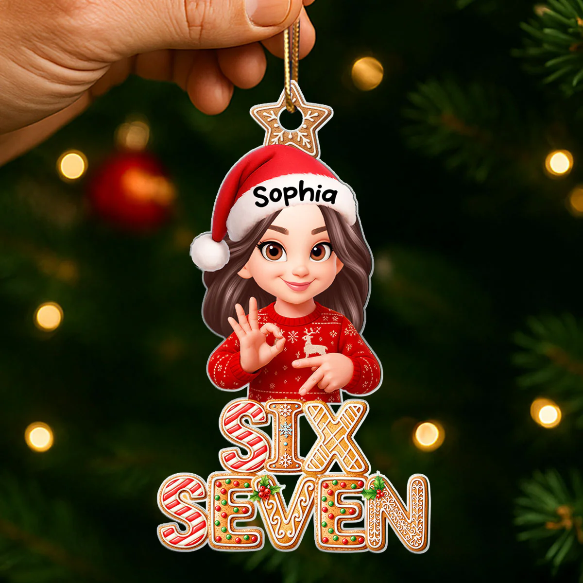 Funny Custom Six Seven 67 Gingerbread Pattern - Personalized Acrylic Ornament - Teen Slang Funny Tree Decor, Funny Teen Grandkid Gift - Image 6