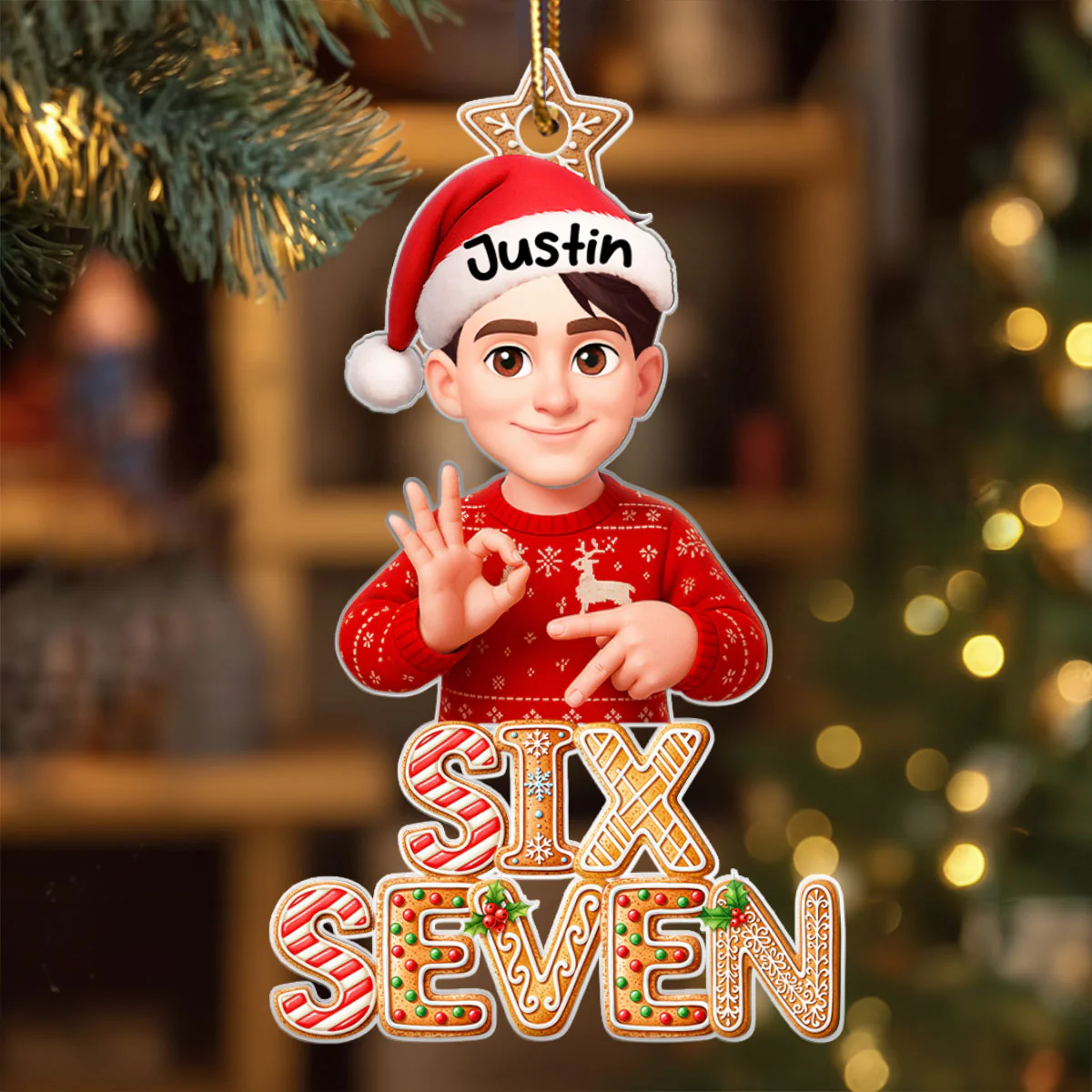 Funny Custom Six Seven 67 Gingerbread Pattern - Personalized Acrylic Ornament - Teen Slang Funny Tree Decor, Funny Teen Grandkid Gift - Image 7