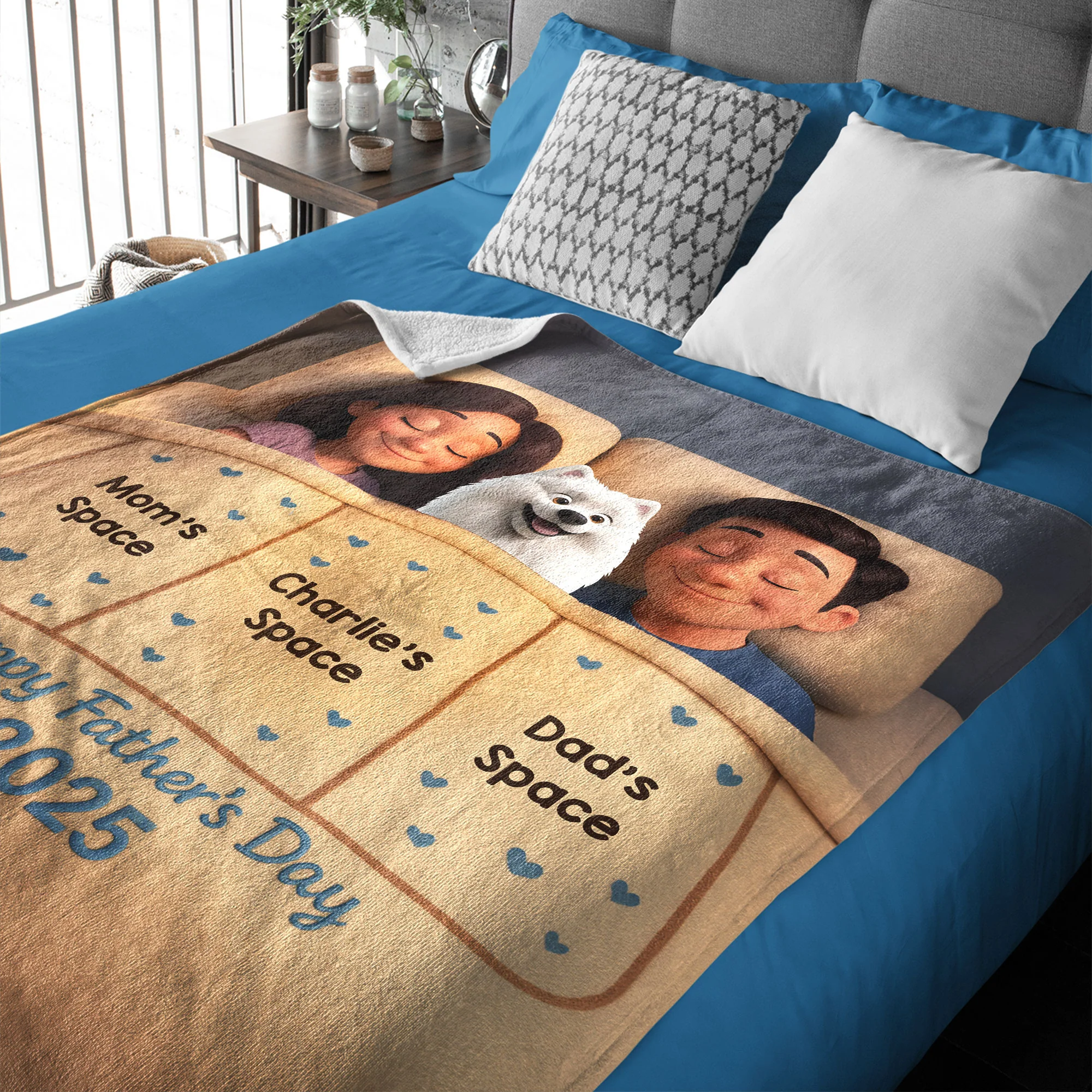 Funny Cute Cartoon Dogs In Bed Personalized Fleece Blanket, Father's Day Gift for Dog Dads - Image 2