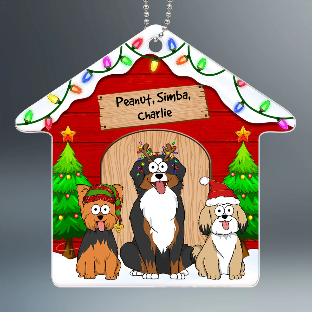 Funny Dogs Cartoon House Personalized Christmas Acrylic Ornament - Image 2