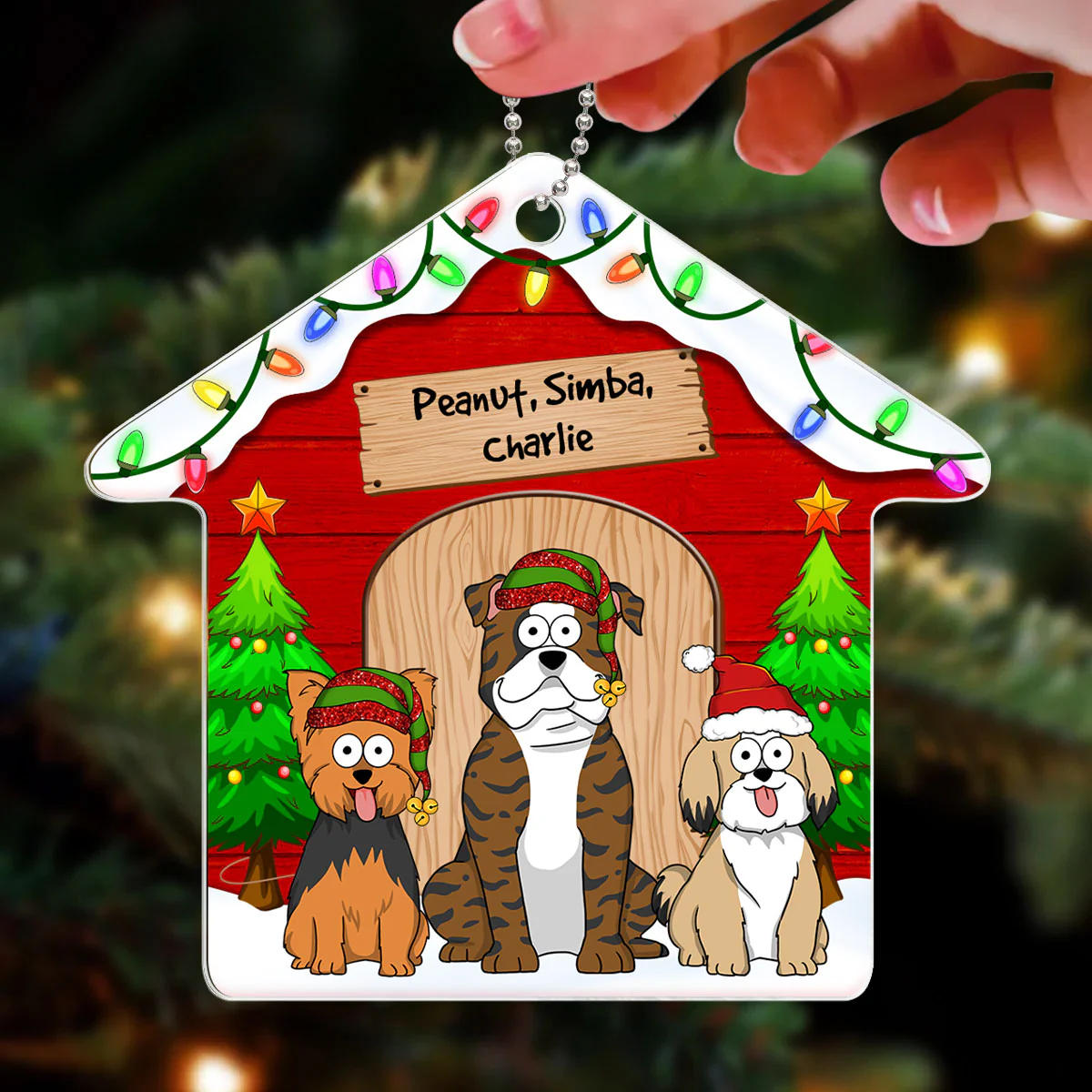 Funny Dogs Cartoon House Personalized Christmas Acrylic Ornament - Image 3