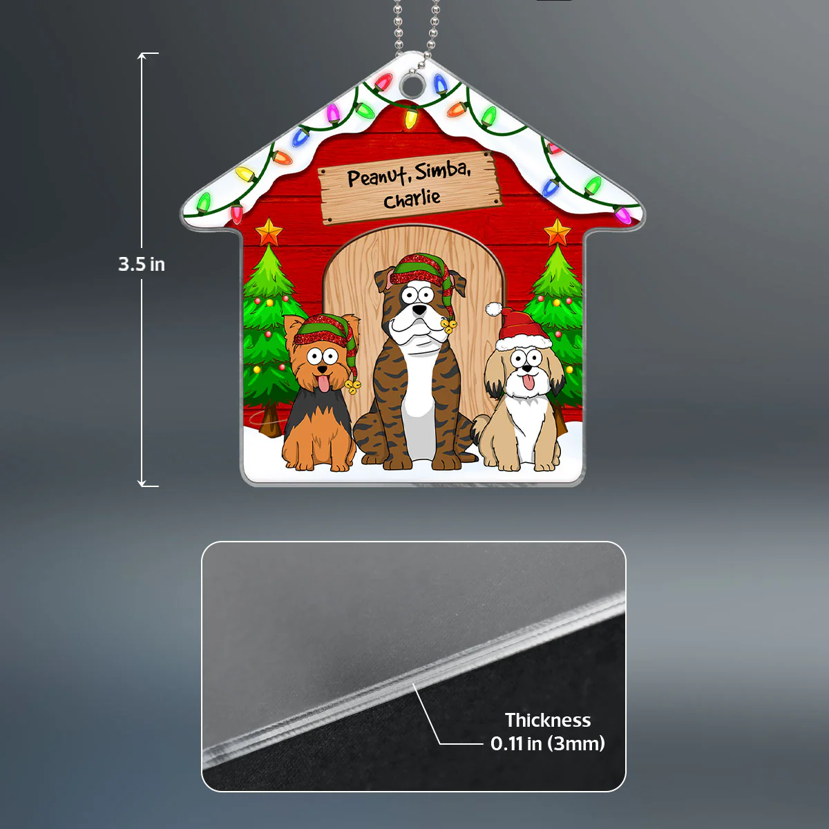Funny Dogs Cartoon House Personalized Christmas Acrylic Ornament - Image 4