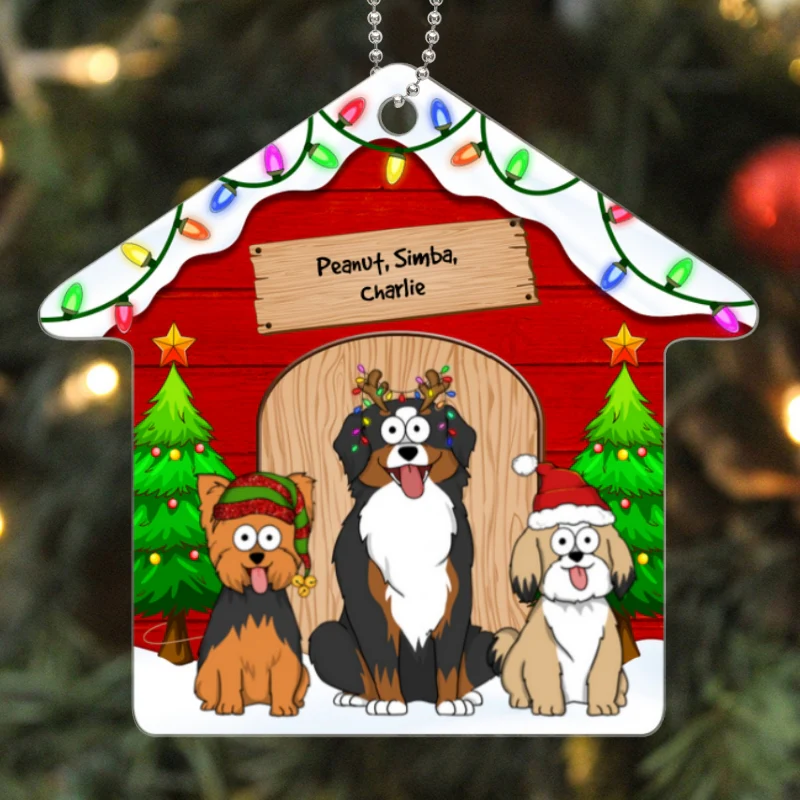 Funny Dogs Cartoon House Personalized Christmas Acrylic Ornament - Image 5