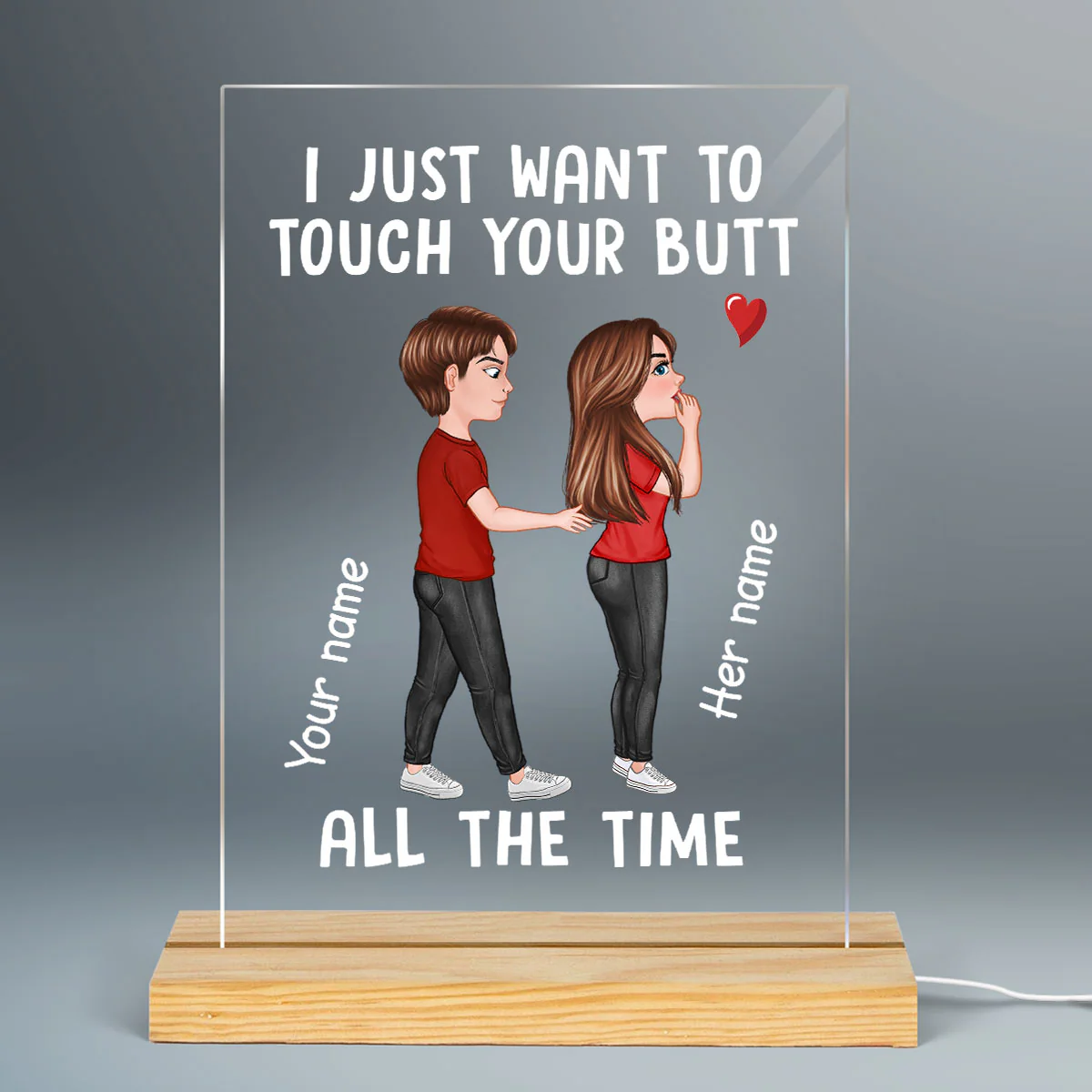 Funny Doll Couple Touch Butt Personalized Plaque LED Night Light - Gift For Him Gift For Her - Image 2