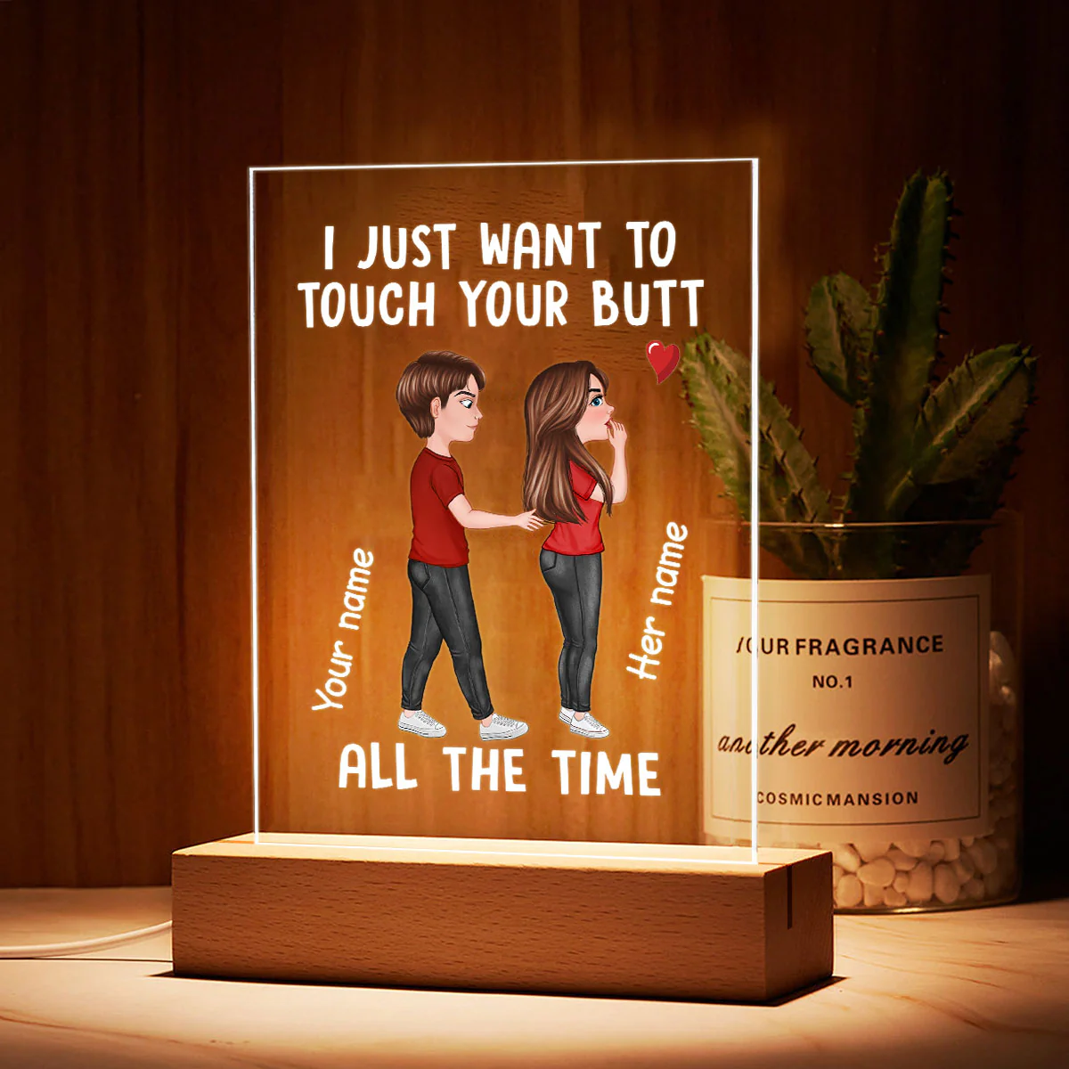Funny Doll Couple Touch Butt Personalized Plaque LED Night Light - Gift For Him Gift For Her - Image 3