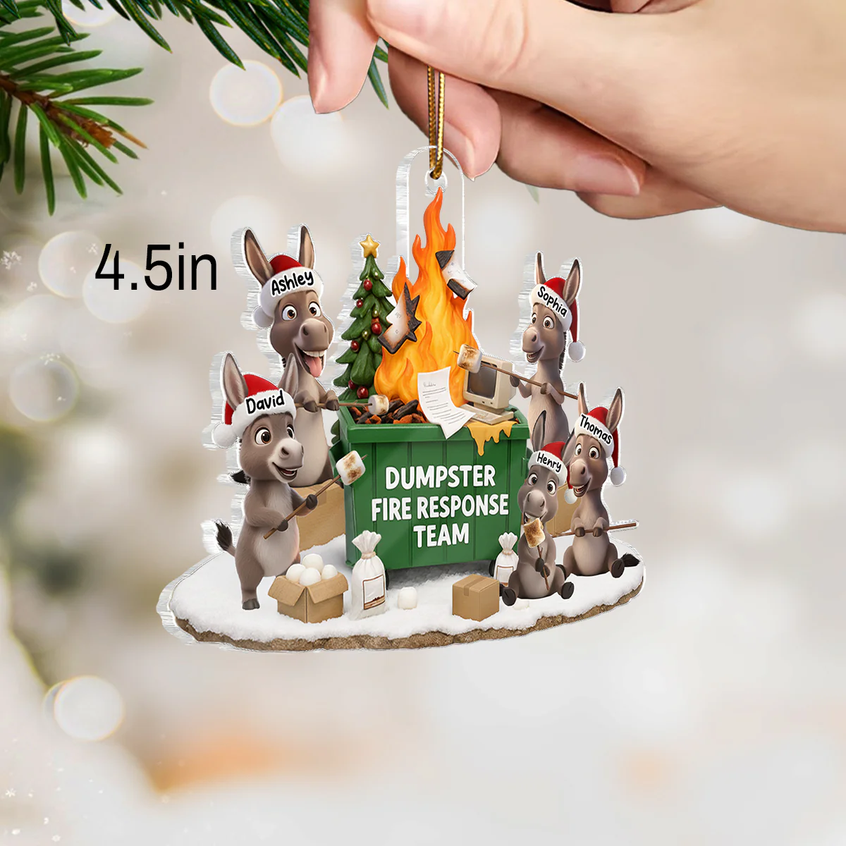 Funny Donkey Dumpster on Fire Response Team - Personalized Acrylic Ornament - Funny Holiday Gift for Coworkers - Image 2