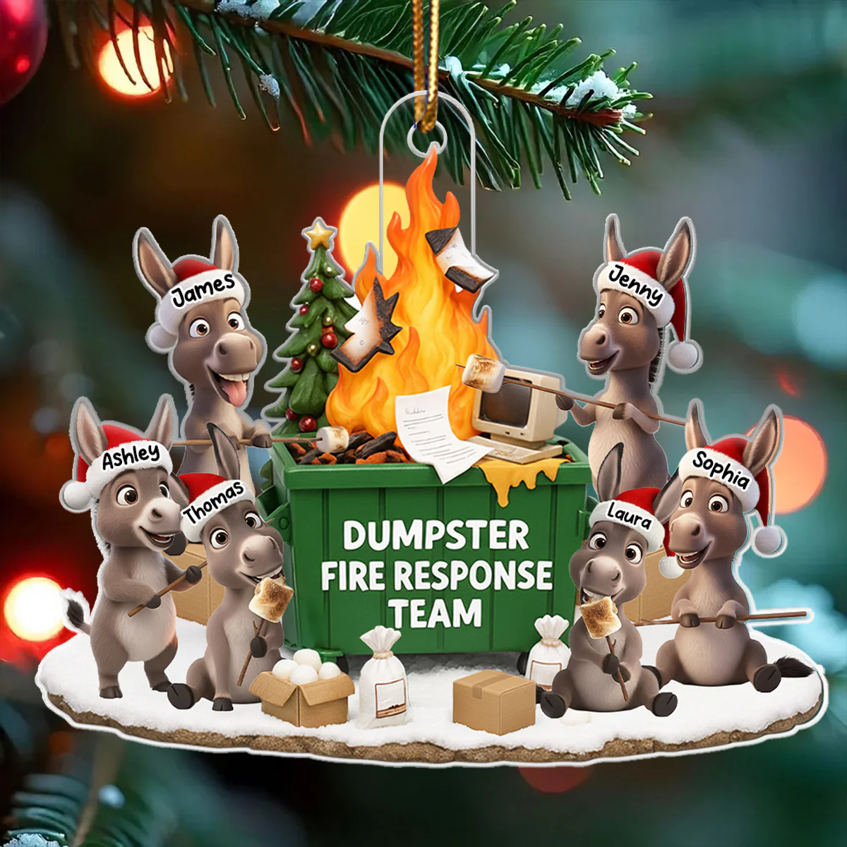 Funny Donkey Dumpster on Fire Response Team - Personalized Acrylic Ornament - Funny Holiday Gift for Coworkers - Image 3