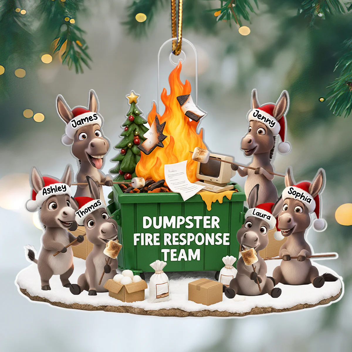 Funny Donkey Dumpster on Fire Response Team - Personalized Acrylic Ornament - Funny Holiday Gift for Coworkers - Image 7