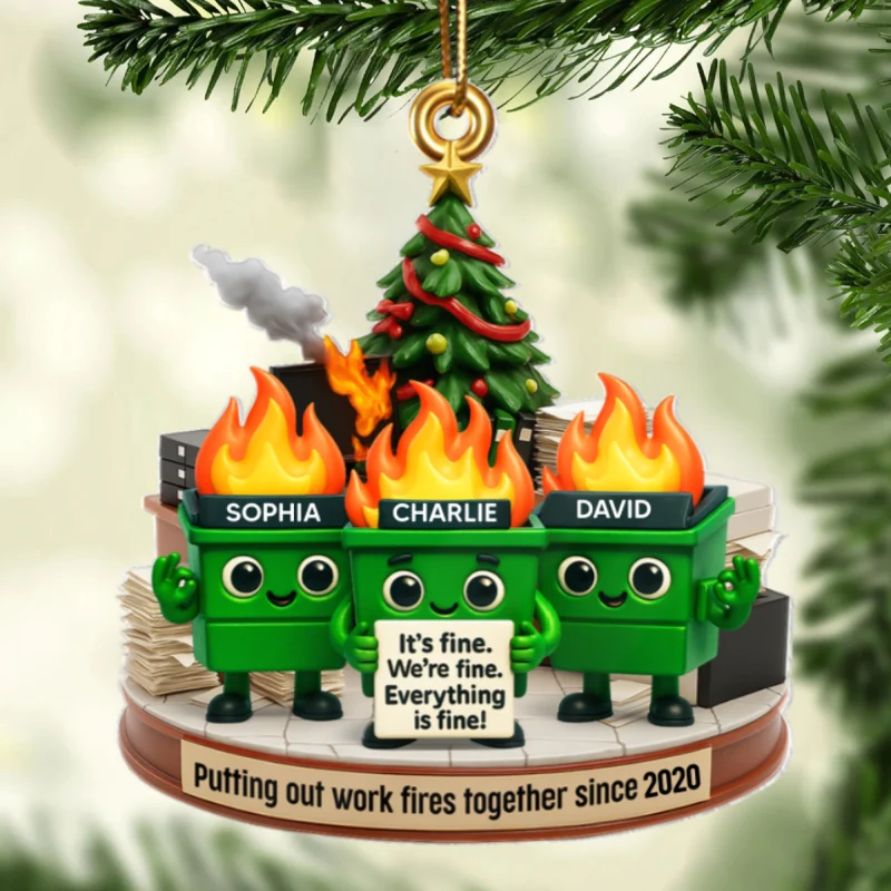 Funny Dumpster Fire Office Chaos Background - Personalized Acrylic Ornament - Funny Christmas Gift, White Elephant Gift for Coworkers - Image 10