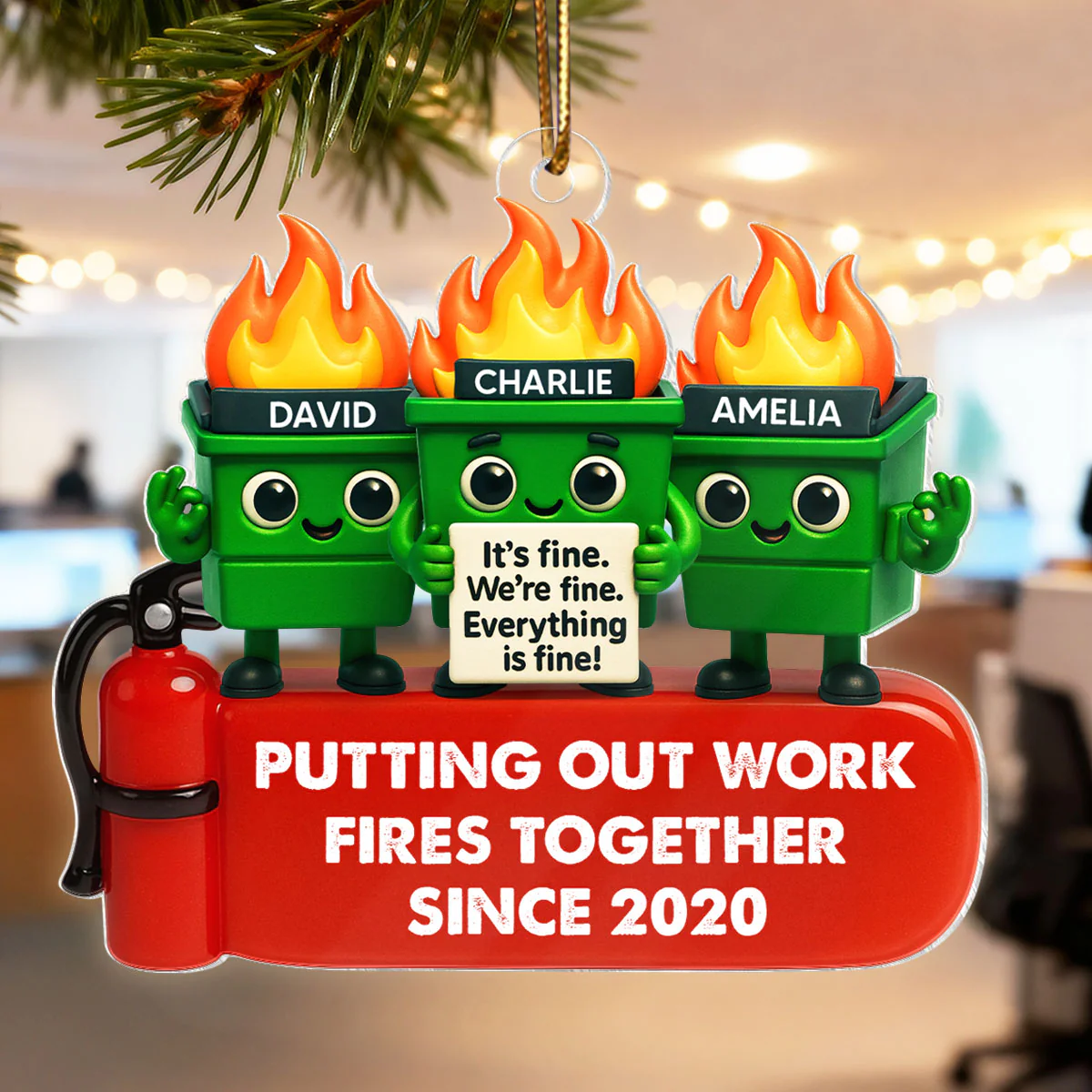 Funny Dumpster Fire Office Chaos - Personalized Acrylic Ornament - Funny Christmas Gift, White Elephant Gift for Coworkers - Image 5