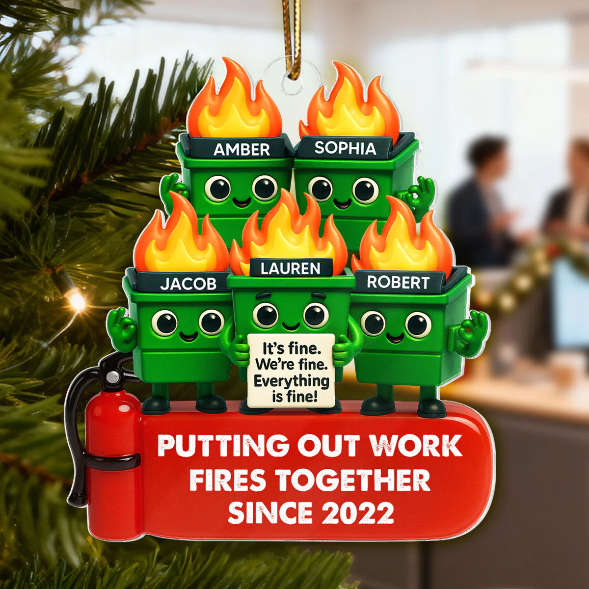 Funny Dumpster Fire Office Chaos - Personalized Acrylic Ornament - Funny Christmas Gift, White Elephant Gift for Coworkers - Image 6