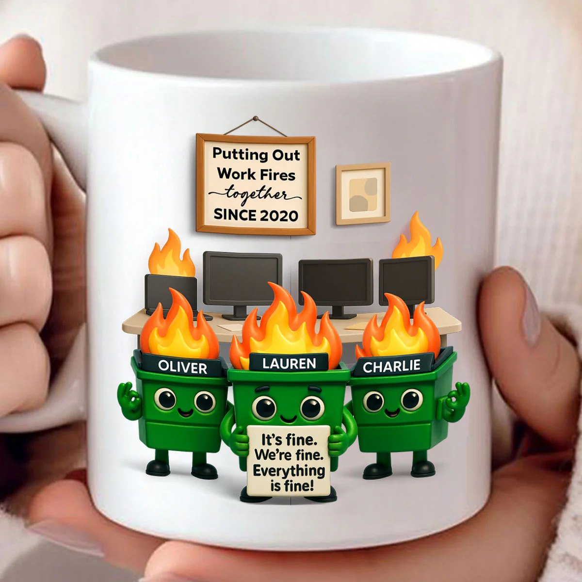 Funny Dumpster Fire Office Chaos - Personalized Mug - Funny Christmas Gift, White Elephant Gift for Coworkers - Image 3