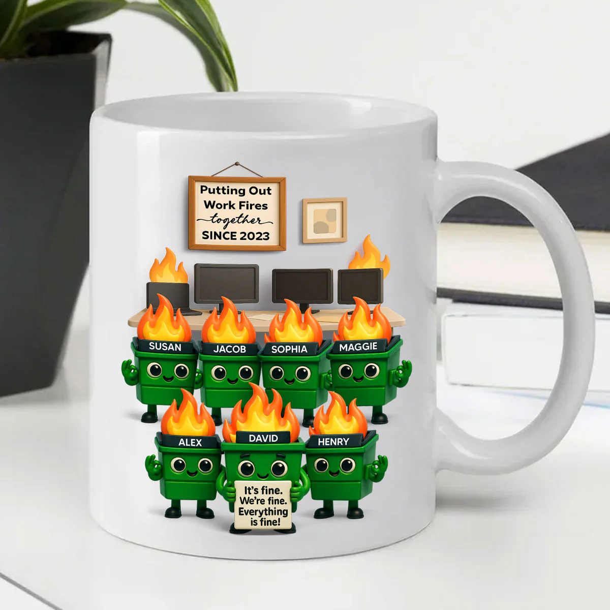 Funny Dumpster Fire Office Chaos - Personalized Mug - Funny Christmas Gift, White Elephant Gift for Coworkers - Image 4