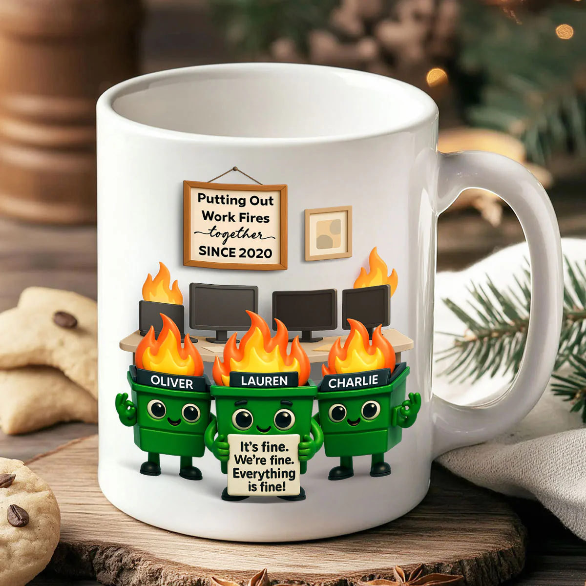 Funny Dumpster Fire Office Chaos - Personalized Mug - Funny Christmas Gift, White Elephant Gift for Coworkers - Image 5