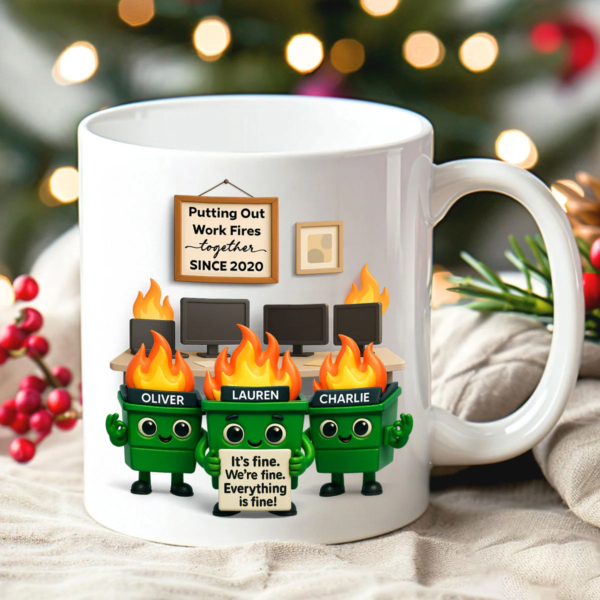 Funny Dumpster Fire Office Chaos - Personalized Mug - Funny Christmas Gift, White Elephant Gift for Coworkers - Image 6