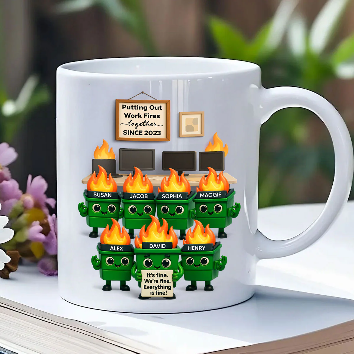 Funny Dumpster Fire Office Chaos - Personalized Mug - Funny Christmas Gift, White Elephant Gift for Coworkers - Image 7