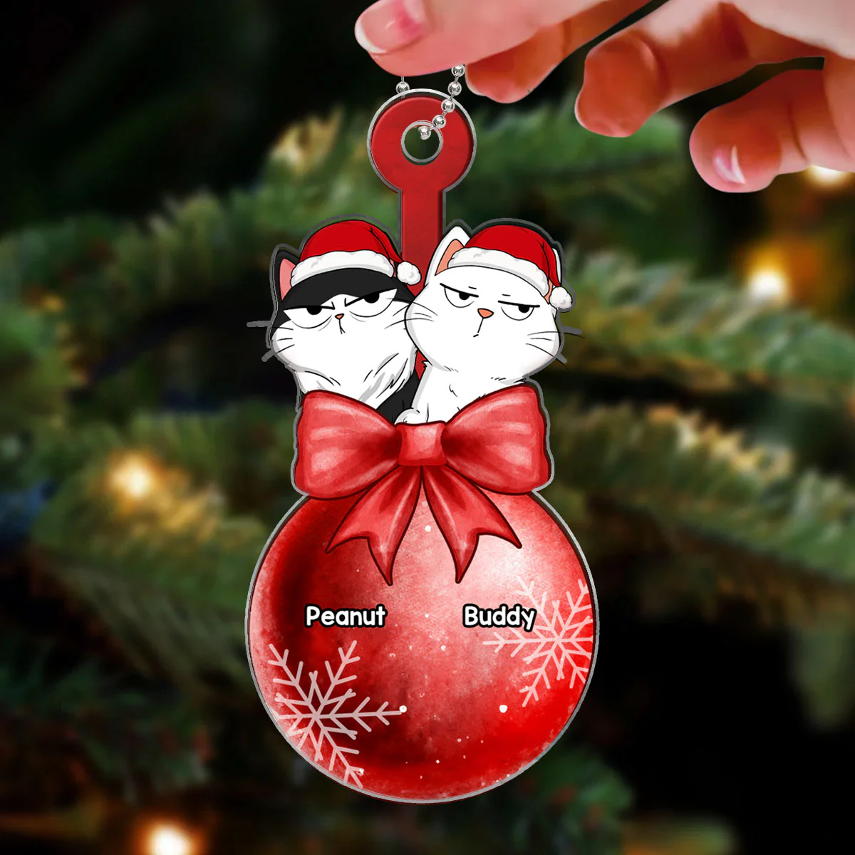 Funny Expression Cats Holding On Christmas Ornament Personalized Acrylic Ornament - Image 3