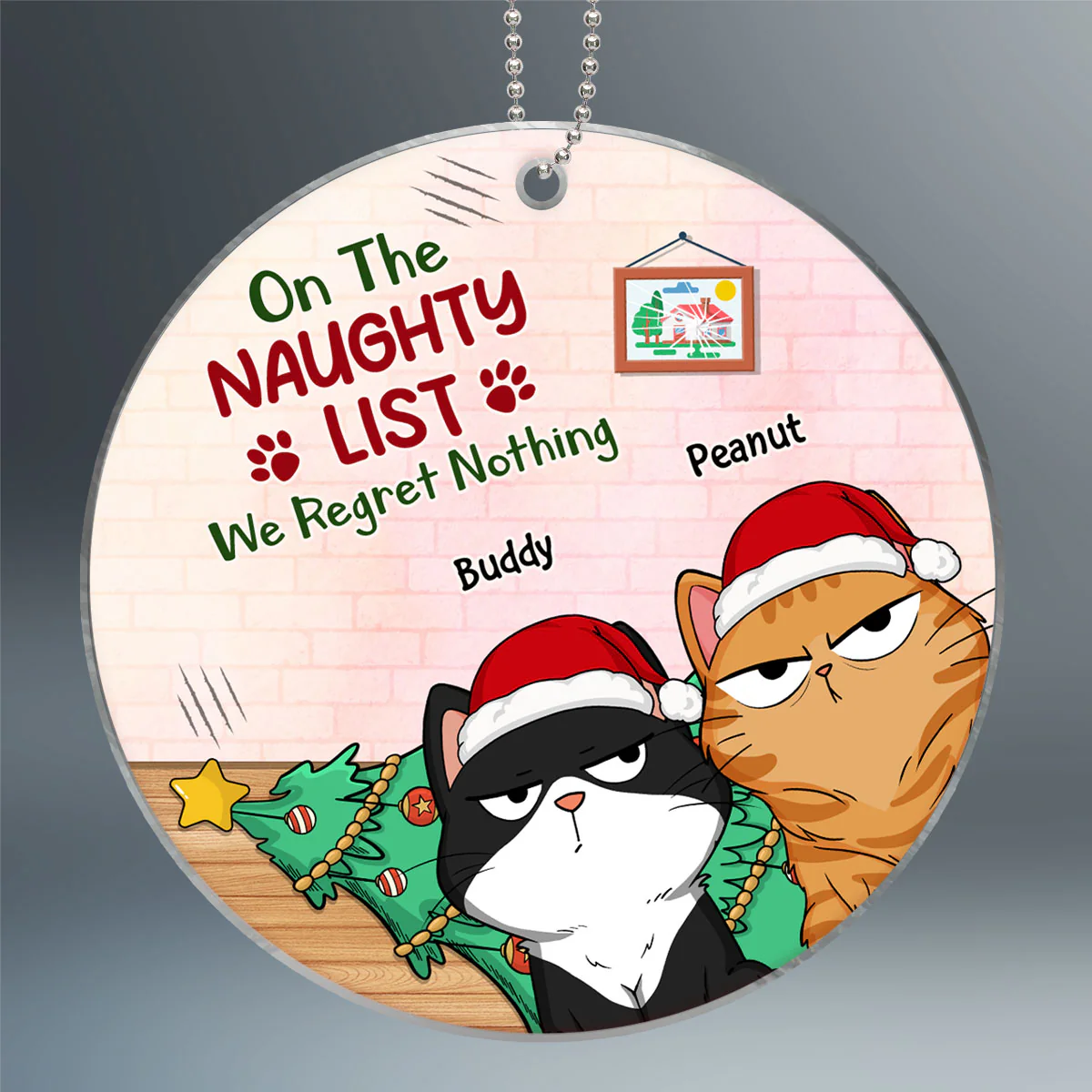 Funny Expression Cats On The Naughty List Personalized Acrylic Ornament - Image 2