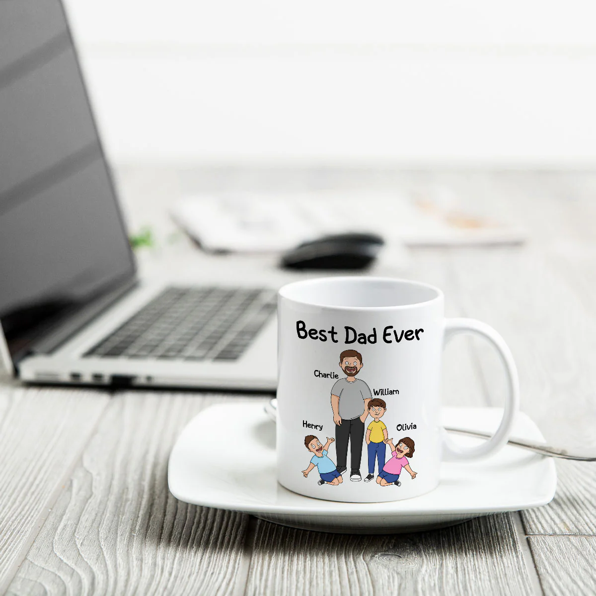 Funny Family Style Dad And Kids Best Dad Ever Personalized Mug - Image 4