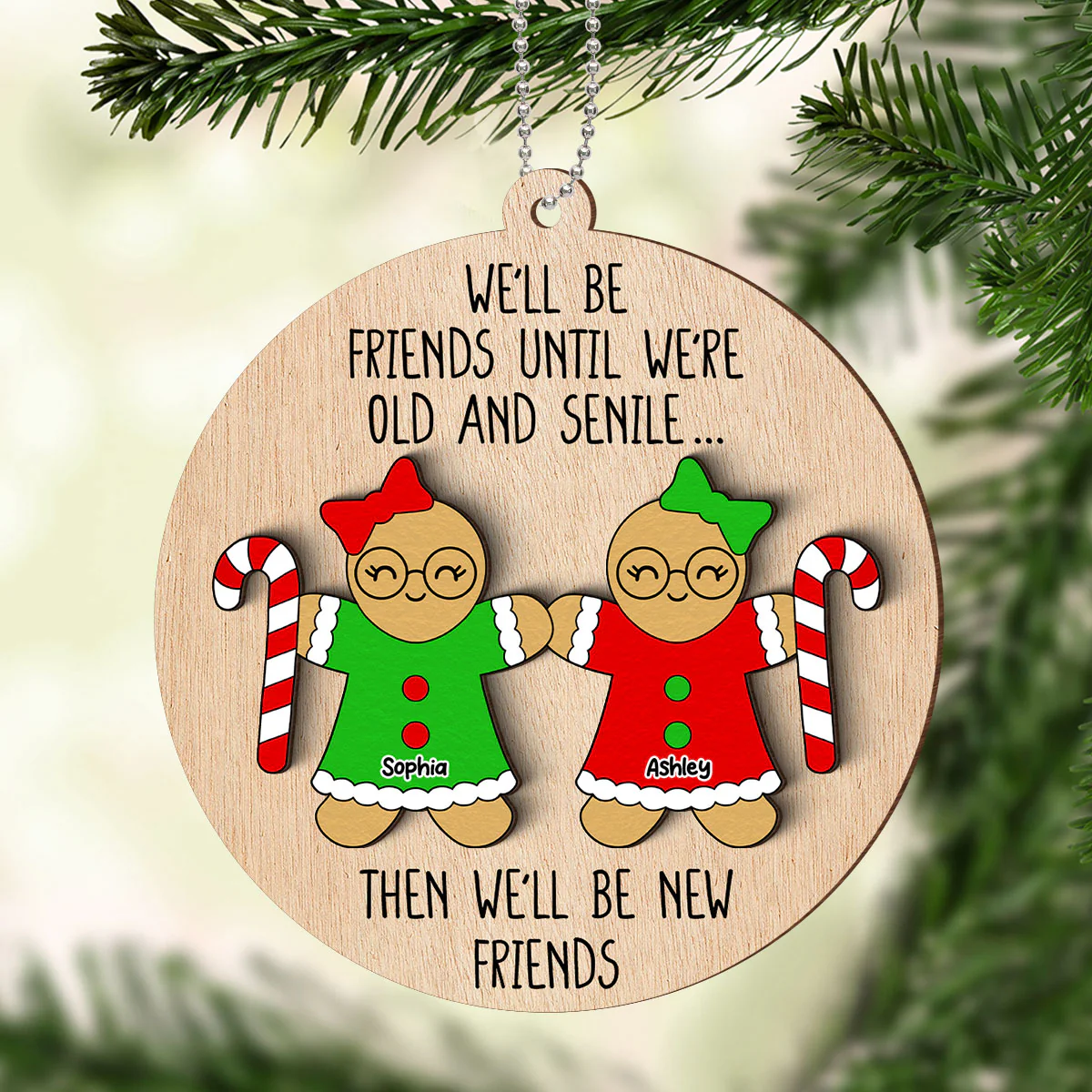 Funny Friend Personalized 2-Layer Wooden Ornament, Christmas Gift For Best Friends - Image 2