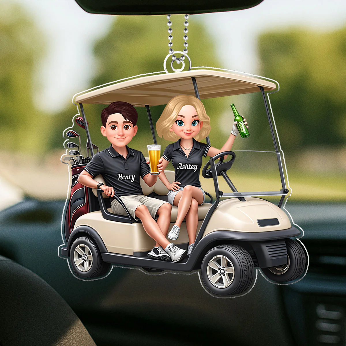 Funny Golf Couple - Personalized Car Hanger - Gift for Couple - Image 3