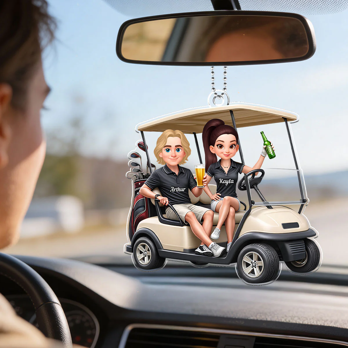 Funny Golf Couple - Personalized Car Hanger - Gift for Couple - Image 4