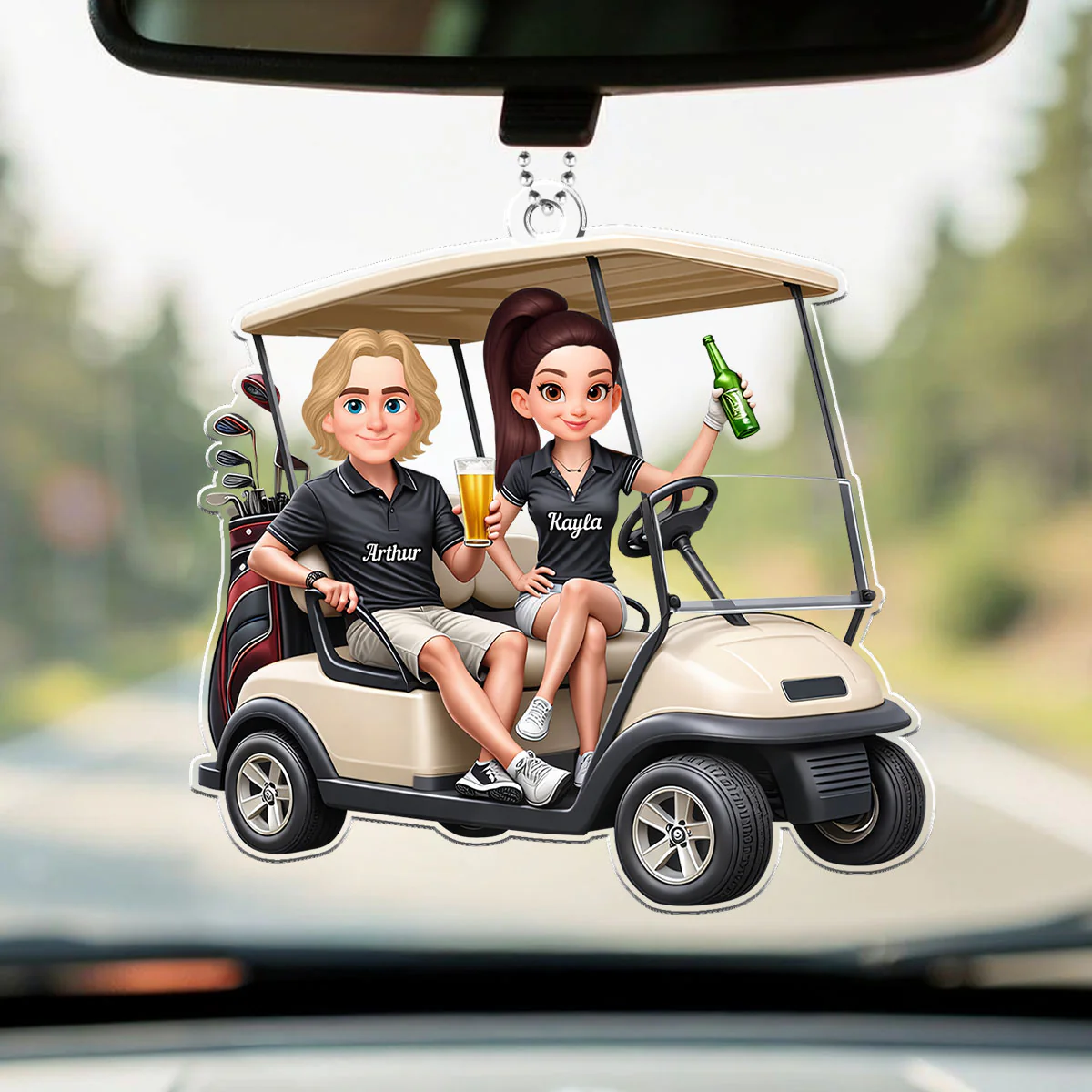 Funny Golf Couple - Personalized Car Hanger - Gift for Couple - Image 5