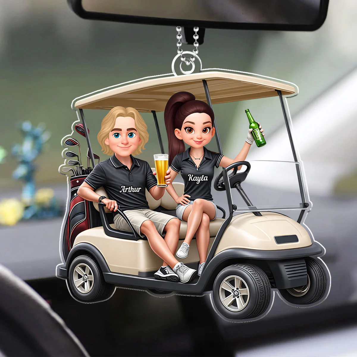 Funny Golf Couple - Personalized Car Hanger - Gift for Couple - Image 6