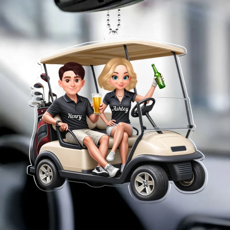 Funny Golf Couple - Personalized Car Hanger - Gift for Couple - Image 8