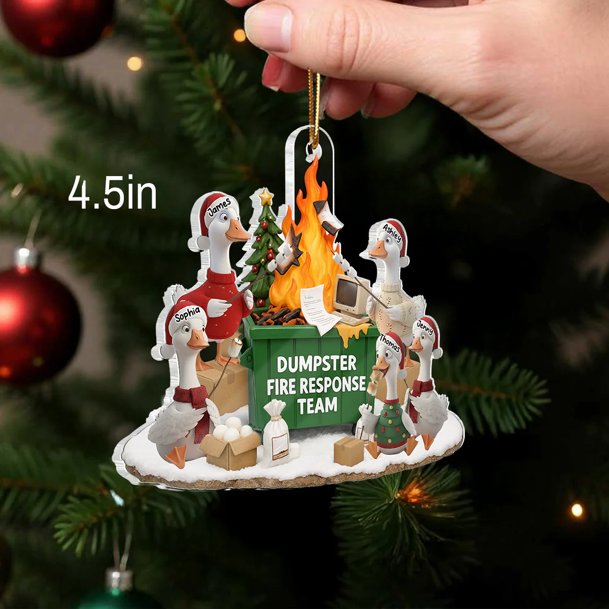 Funny Goose Dumpster on Fire Response Team - Personalized Acrylic Ornament - Funny Holiday Gift for Coworkers - Image 2