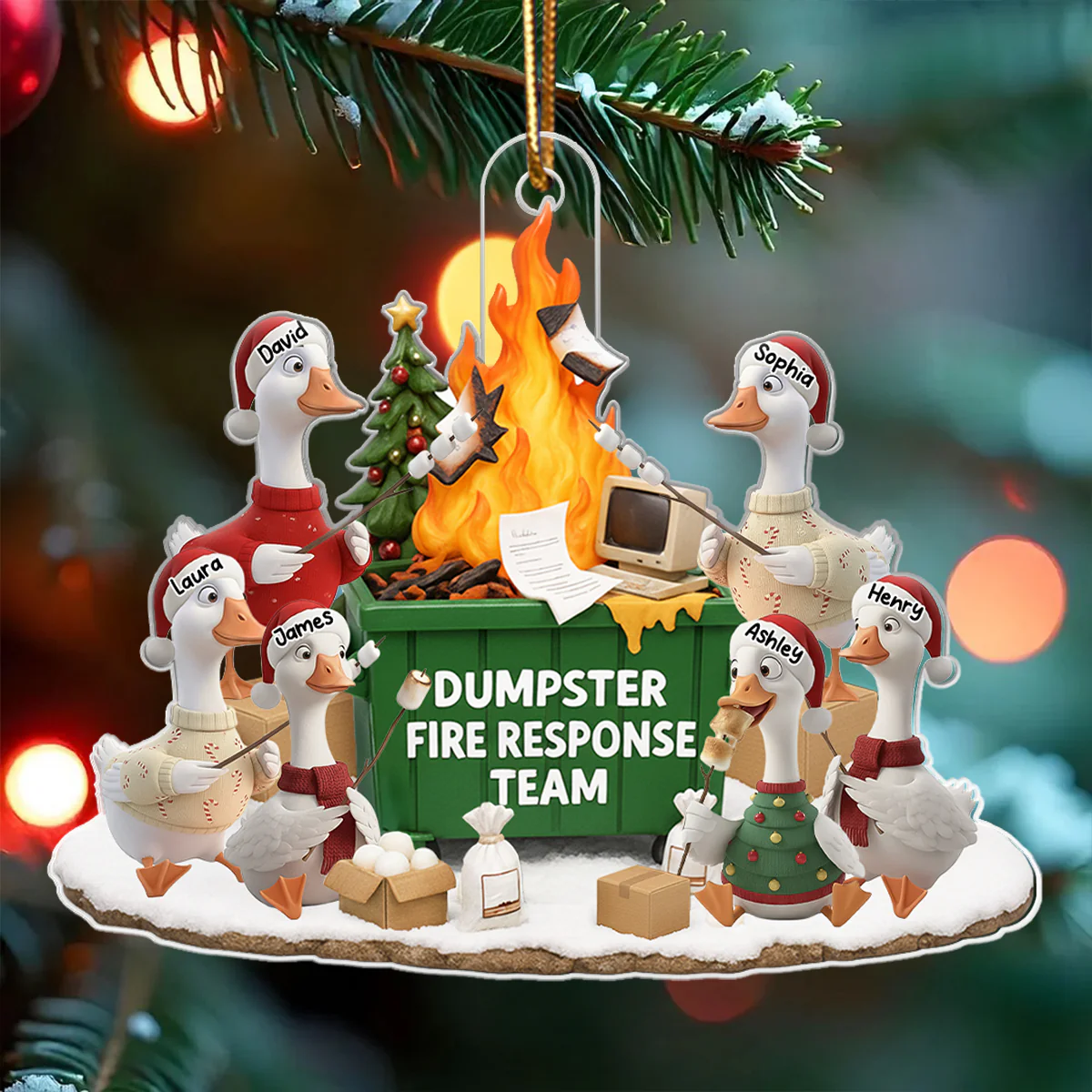 Funny Goose Dumpster on Fire Response Team - Personalized Acrylic Ornament - Funny Holiday Gift for Coworkers - Image 4