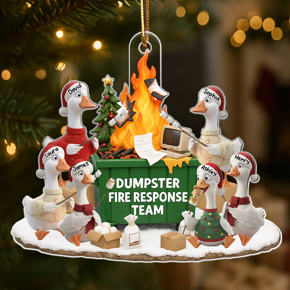 Funny Goose Dumpster on Fire Response Team - Personalized Acrylic Ornament - Funny Holiday Gift for Coworkers - Image 6