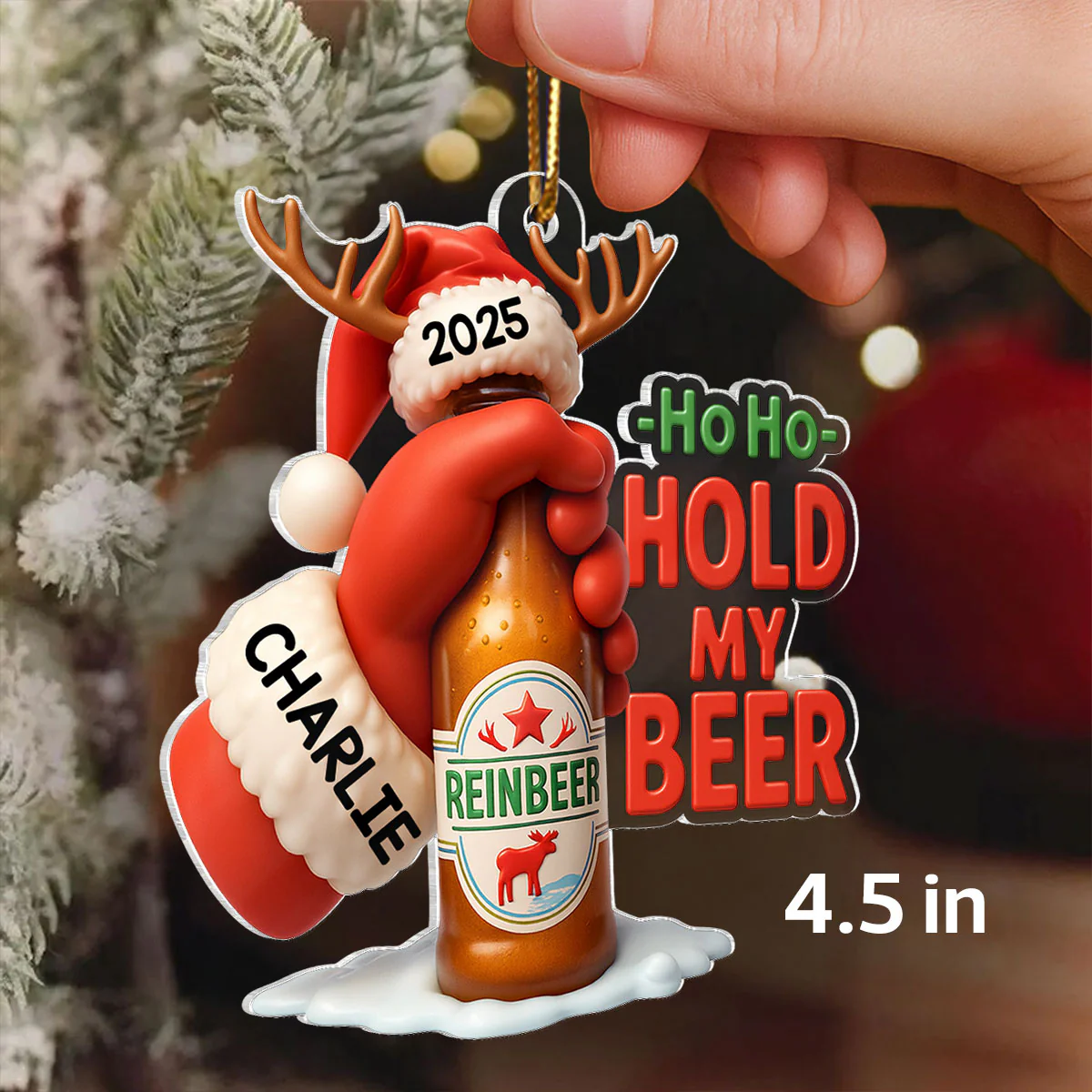 Funny Hold My Beer - Personalized Acrylic Ornament - Christmas Gift for Husband, for Boyfriend - Image 2