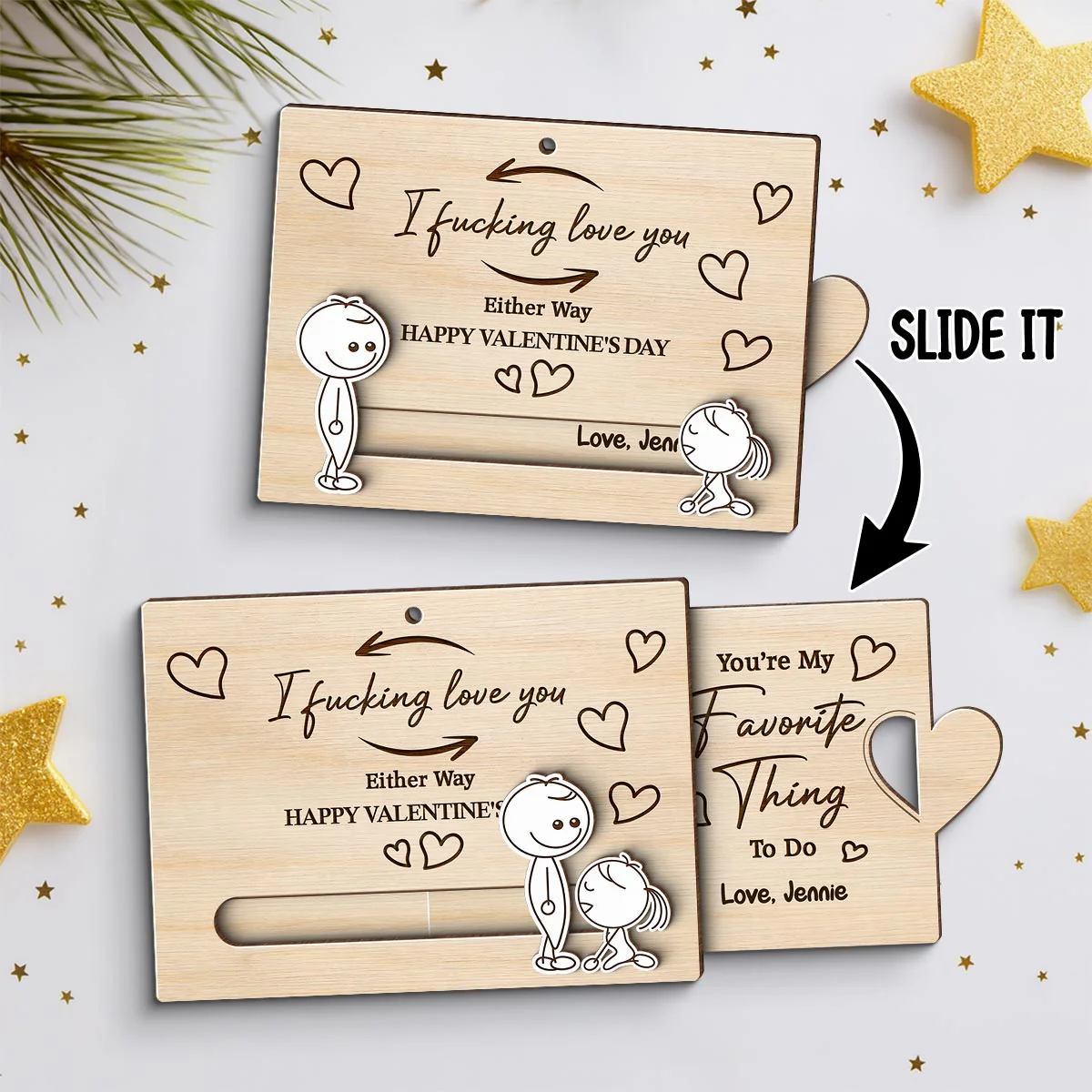 Funny Inappropriate Couple I Fcking Love You - Personalized Wooden Slider Ornament - Valentine's Day Gift For Him, For Her - Image 3
