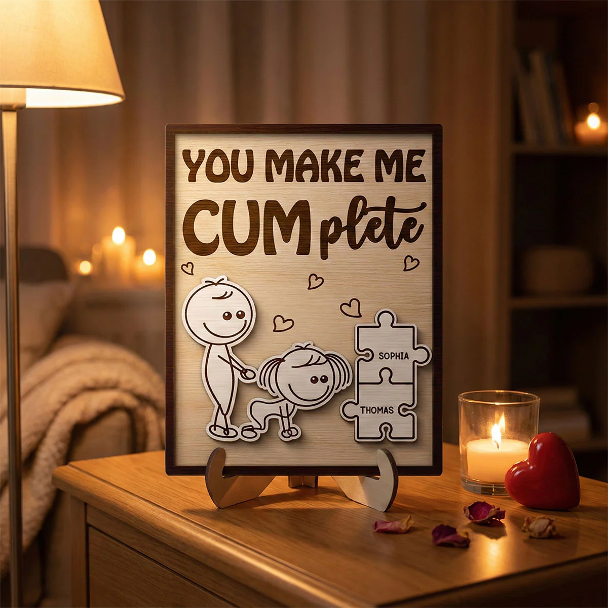 Funny Inappropriate Couple You Make Me Cumplete - Personalized 2-Layered Wooden Plaque - Funny Valentine's Day Gift For Couple - Image 10